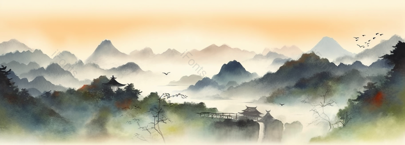 中国复古风彩色水墨风云海,插画/手绘图,插画/手绘图库,插画/手绘图下载,插画/手绘